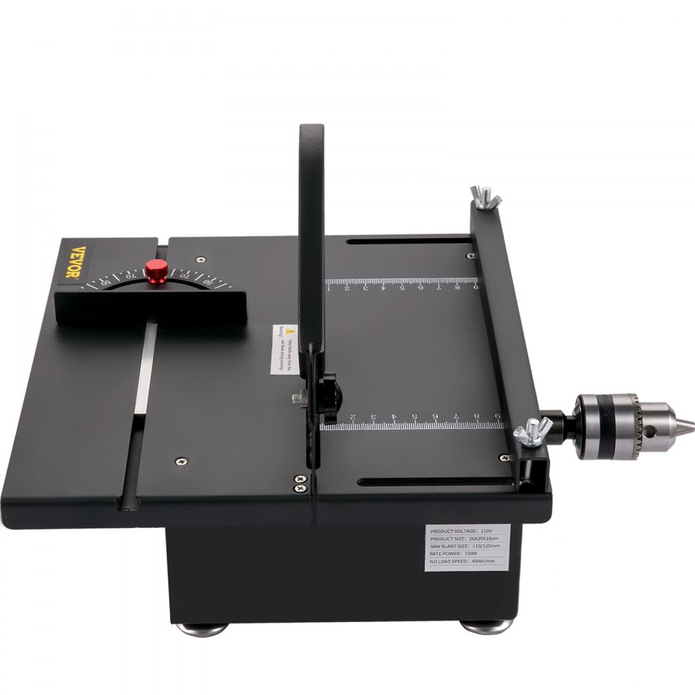 VEVOR Mini Table Saw, 200W Hobby Table Saw for Woodworking, 0-90 Angle Cutting Portable DIY Saw, 4000RMP Multifunctional Table Saws, 1.57in Cutting Depth with Black Apron (Cutting/Polishing Set)