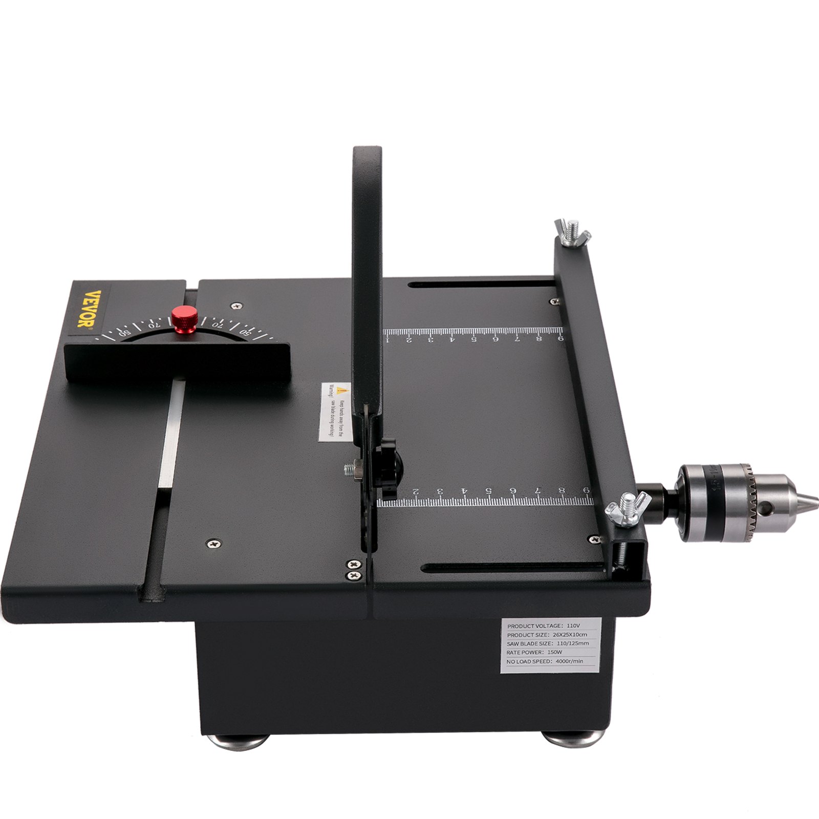 VEVOR Mini Table Saw, 200W Hobby Table Saw for Woodworking, 0-90 Angle Cutting Portable DIY Saw, 4000RMP Multifunctional Table Saws, 1.57in Cutting Depth with Black Apron (Cutting/Polishing Set)