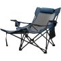 VEVOR Folding Camp Chair with Footrest Mesh, Portable Lounge Chair with Cup Holder and Storage Bag, for Camping Fishing and Other Outdoor Activities (Blue)