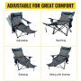 VEVOR Folding Camp Chair, with Footrest Mesh, Portable Lounge Chair with Storage Bag and Cup Holder, for Camping Fishing and Other Outdoor Activities, Blue