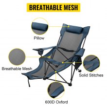 Blå fällbar lägerstol med Fotstöd Mesh Lounge Chaise