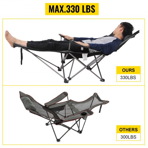 VEVOR Grey Folding Camping Chair with Foot Rest and Beach Lounge