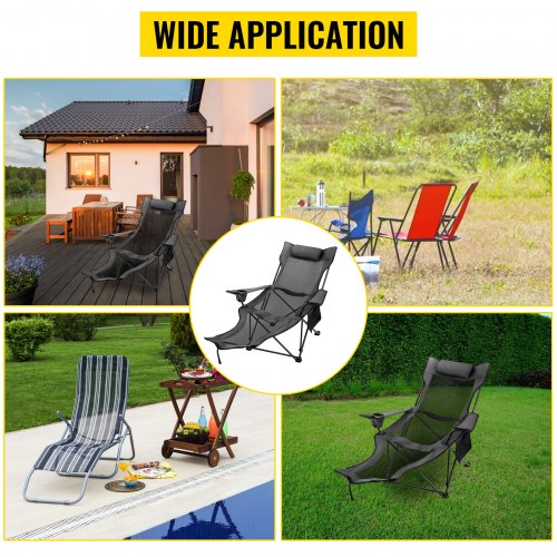 VEVOR Grey Folding Camping Chair with Foot Rest and Beach Lounge
