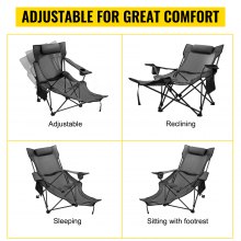 Grey Reclining Folding Camp Chair With Footrest Nap Chair Chaise Sleep