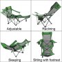 Green Reclining Folding Camp Chair with Footrest Mesh LoungeChaise