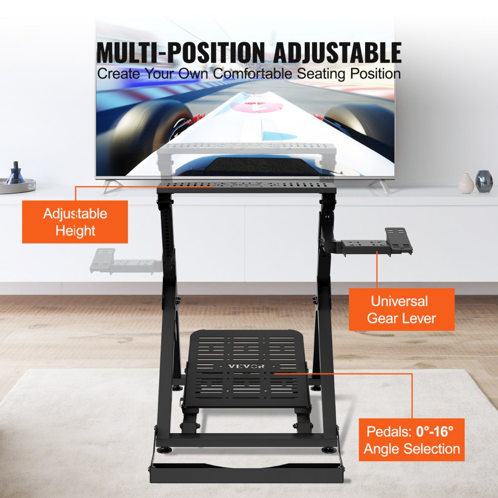 VEVOR Foldable Racing Steering Wheel Stand, Height Adjustable Universal Base Compatible with Logitech & Thrustmaster Racing Wheel and Pedal, Movable Wheels Heavy-duty Frame Standard GT/Formula Seating