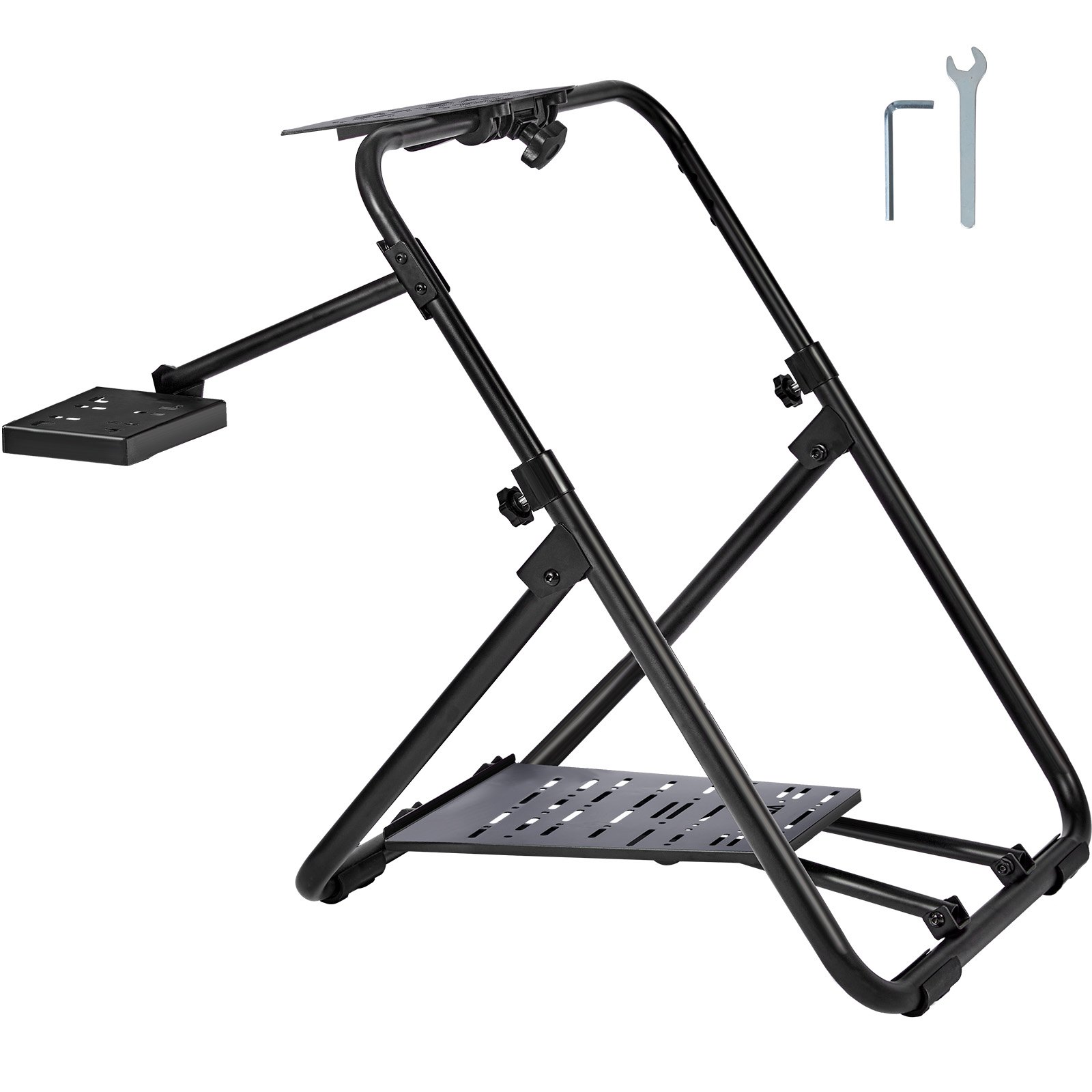 Suporte de volante de corrida dobrável VEVOR, base universal ajustável em altura compatível com volante e pedal de corrida Logitech e Thrustmaster, estrutura resistente, assento padrão GT/Fórmula portátil