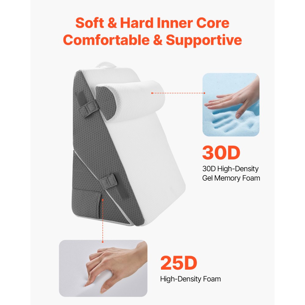 VEVOR Bed Wedge Pillow for Sleeping, 3 Pcs Adjustable Orthopedic Bed Wedge Set, with Jacquard Washable Cover & Foam Support, Post Surgery Pillow for Acid Reflux Back Pain Snoring Relief, White/Grey