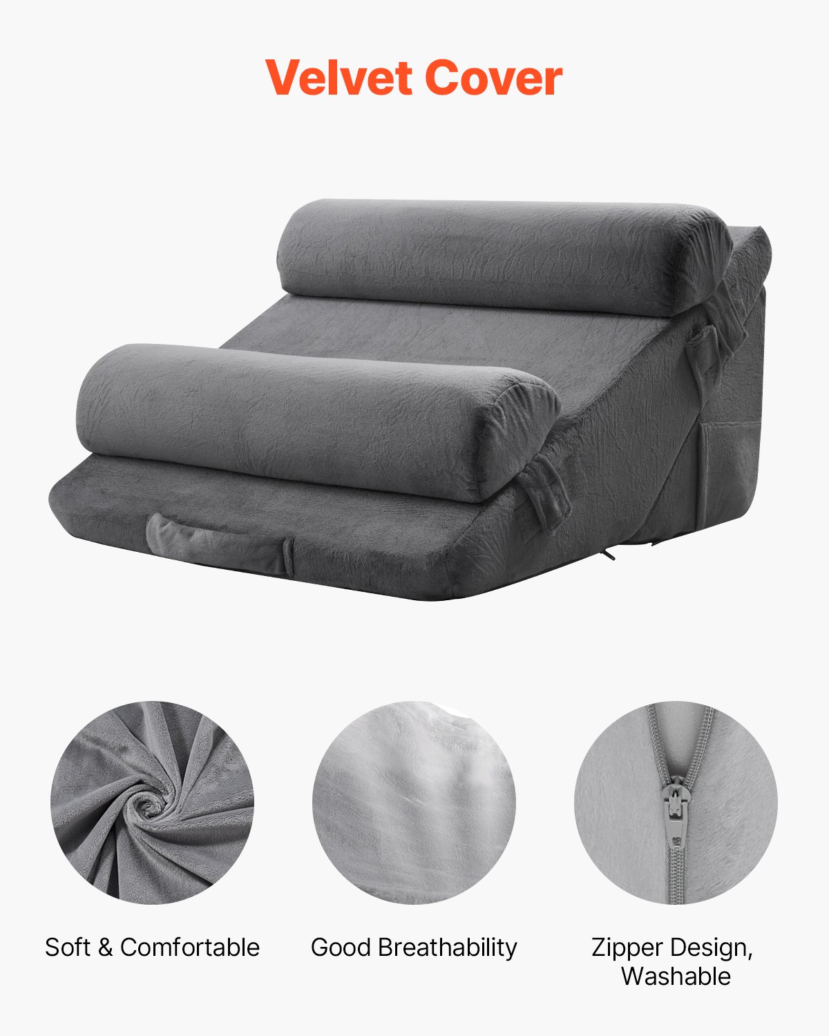VEVOR Wedge Pillow for Sleeping, 4 Pcs Adjustable Orthopedic Bed Wedge Set, Support Arm Leg Neck Shoulder, Post Surgery Pillow for Back Pain, Acid Reflux, Snoring Relief, Sitting up in Bed, Dark Grey