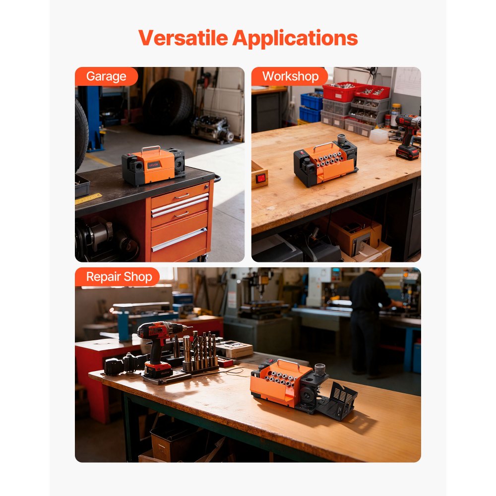 VEVOR Drill Bits Sharpener MR-13D, 3–13mm Professional Drill Bit Grinder with Adjustable Lip Relief Angle, Front Cutting Lip & 95°-135° Point Angle, 4600RPM Re-Sharpener with 11 Collets & CBN Wheel