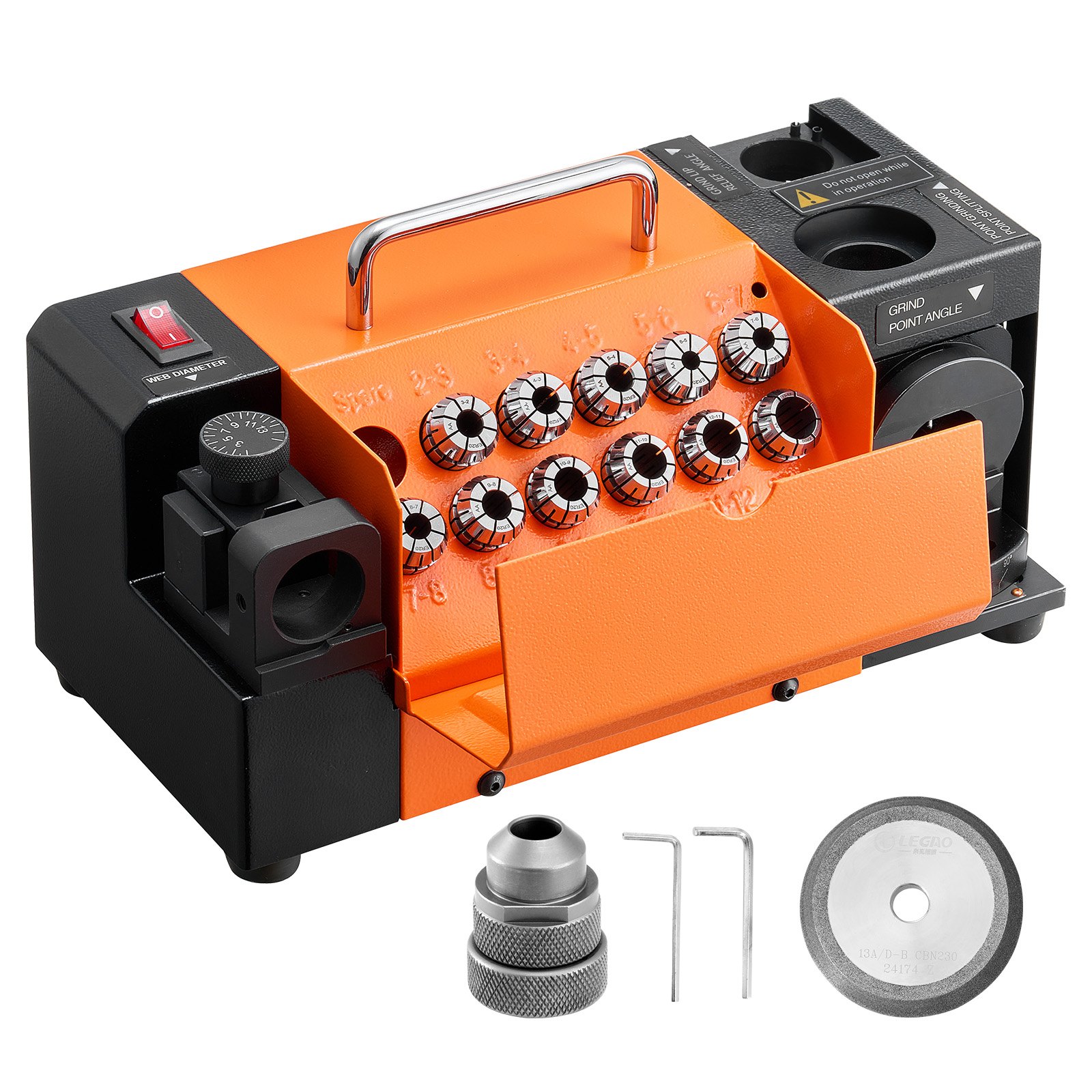 VEVOR Drill Bits Sharpener MR-13D, 3–13mm Professional Drill Bit Grinder with Adjustable Lip Relief Angle, Front Cutting Lip & 95°-135° Point Angle, 4600RPM Re-Sharpener with 11 Collets & CBN Wheel