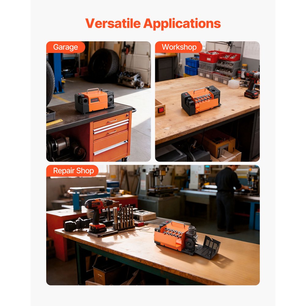 VEVOR Drill Bits Sharpener MR-13B, 3-15mm Drill Bit Grinder Sharpener with Adjustable Lip Relief Angle & 95°-135° Point Angle, 4600RPM High Speed Re-Sharpener with 13 Collets, CBN & SDC Wheels