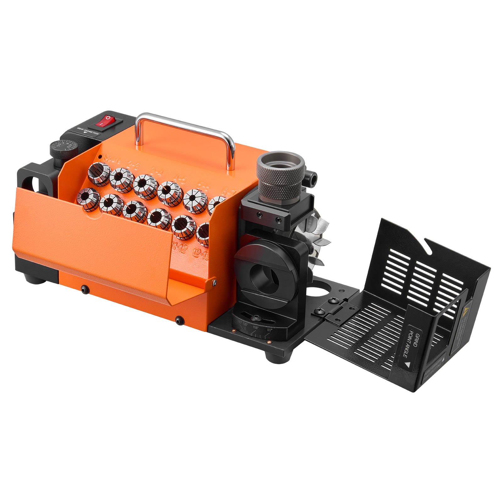 VEVOR Drill Bits Sharpener MR-13B, 3-15mm Drill Bit Grinder Sharpener with Adjustable Lip Relief Angle & 95°-135° Point Angle, 4600RPM High Speed Re-Sharpener with 13 Collets, CBN & SDC Wheels