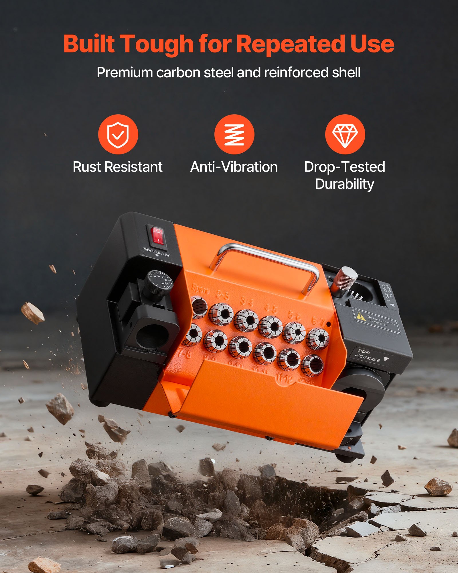 VEVOR Drill Bits Sharpener MR-13A, 3-15mm Drill Bit Grinder Sharpener with 95°-135° Adjustable Point Angle, 4600RPM High Speed Re-Sharpening Machine with 13 Collets & CBN Wheel for Workshops Garages