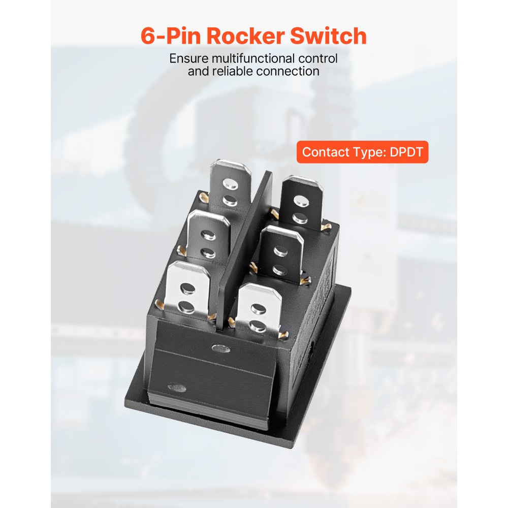 VEVOR Rocker Switch, 6 Pin Momentary DPDT Rocker Switch, 3-Position (ON)-Off-(ON) Polarity Reversing Switch AC 250V/16A 125V/ 20A for Auto Car Boat Household Appliances
