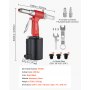VEVOR Pneumatic Rivet Gun Kit with 3/32" 1/8" 5/32" 3/16" Nosepieces, 2425 LBS Pulling Force, 3-Claw Secure Grip, Air Pop Riveter Tool for Automotive, Construction, Industrial Manufacturing