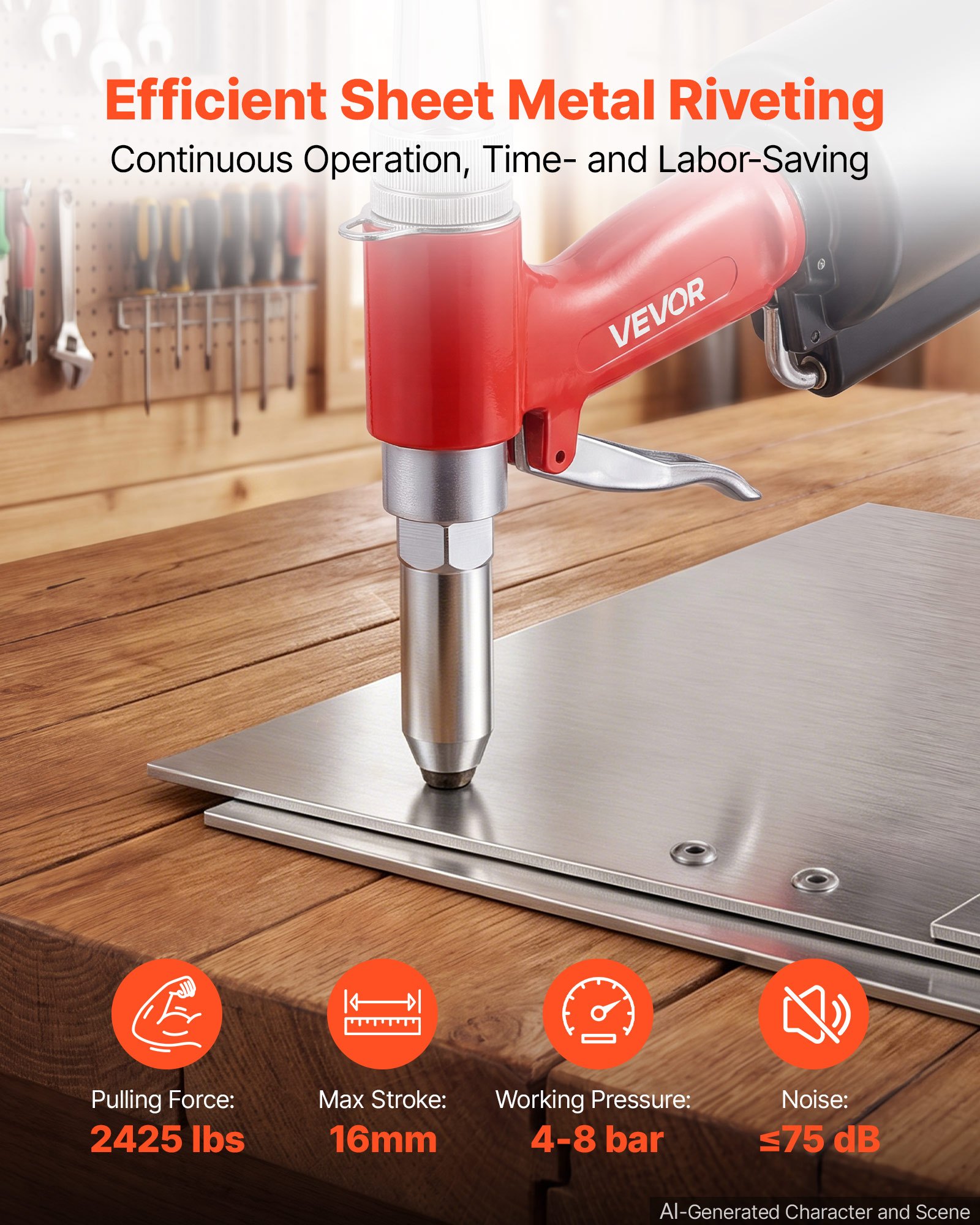 VEVOR Pneumatic Rivet Gun Kit with 3/32" 1/8" 5/32" 3/16" Nosepieces, 2425 LBS Pulling Force, 3-Claw Secure Grip, Air Pop Riveter Tool for Automotive, Construction, Industrial Manufacturing
