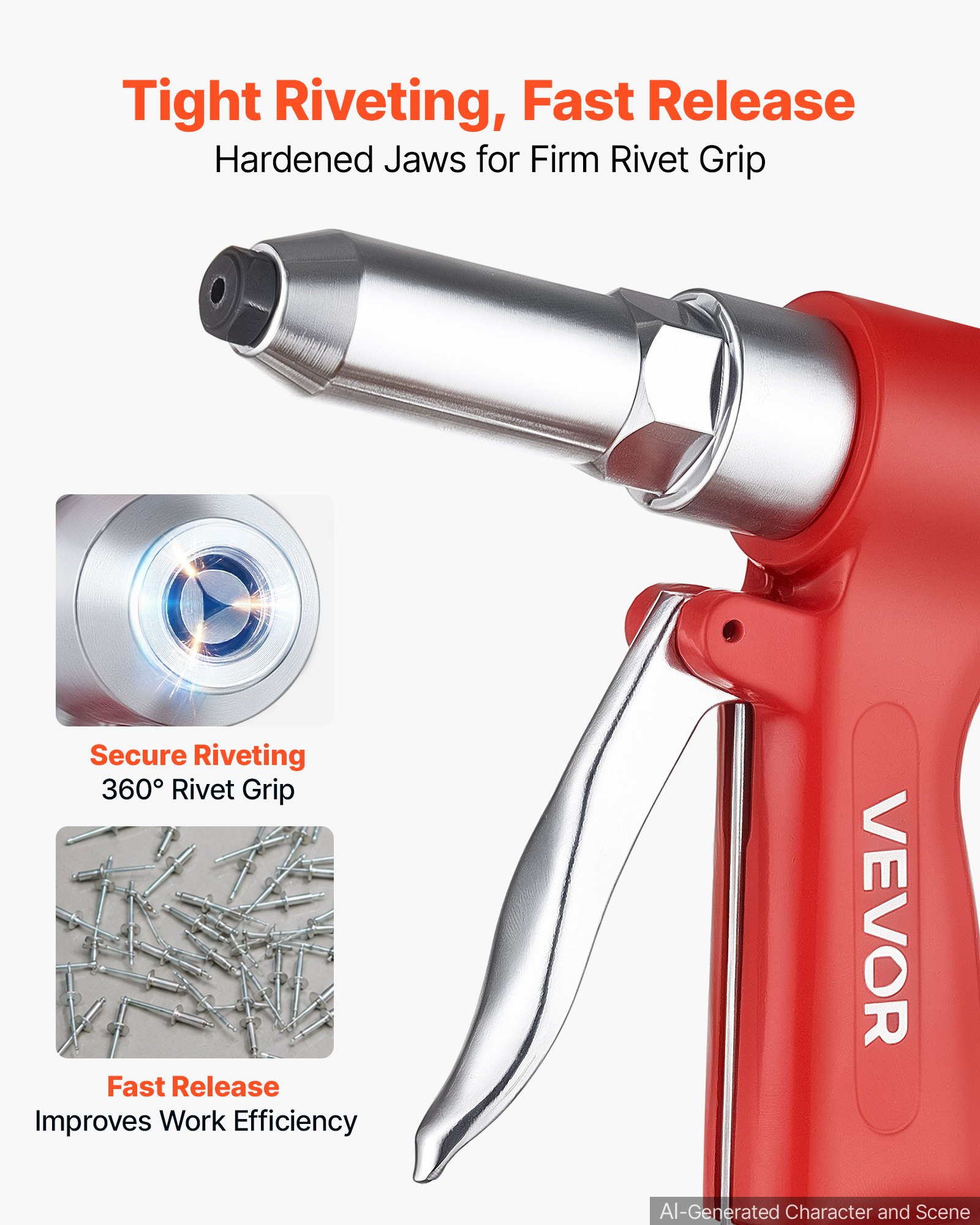 VEVOR Pneumatic Rivet Gun Kit with 3/32" 1/8" 5/32" 3/16" Nosepieces, 2425 LBS Pulling Force, 3-Claw Secure Grip, Air Pop Riveter Tool for Automotive, Construction, Industrial Manufacturing