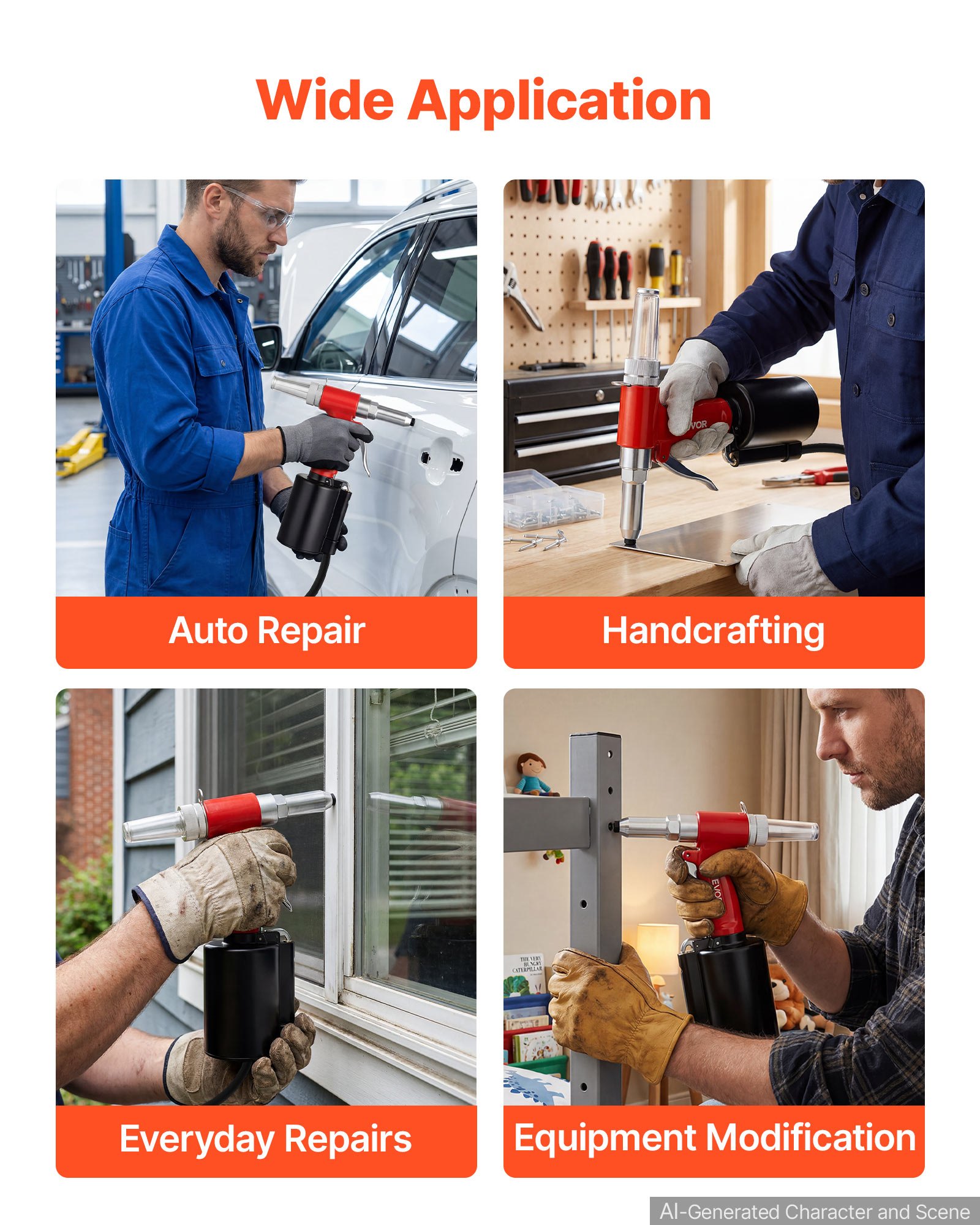 VEVOR Pneumatic Rivet Gun Kit with 3/32" 1/8" 5/32" 3/16" Nosepieces, 2425 LBS Pulling Force, 3-Claw Secure Grip, Air Pop Riveter Tool for Automotive, Construction, Industrial Manufacturing