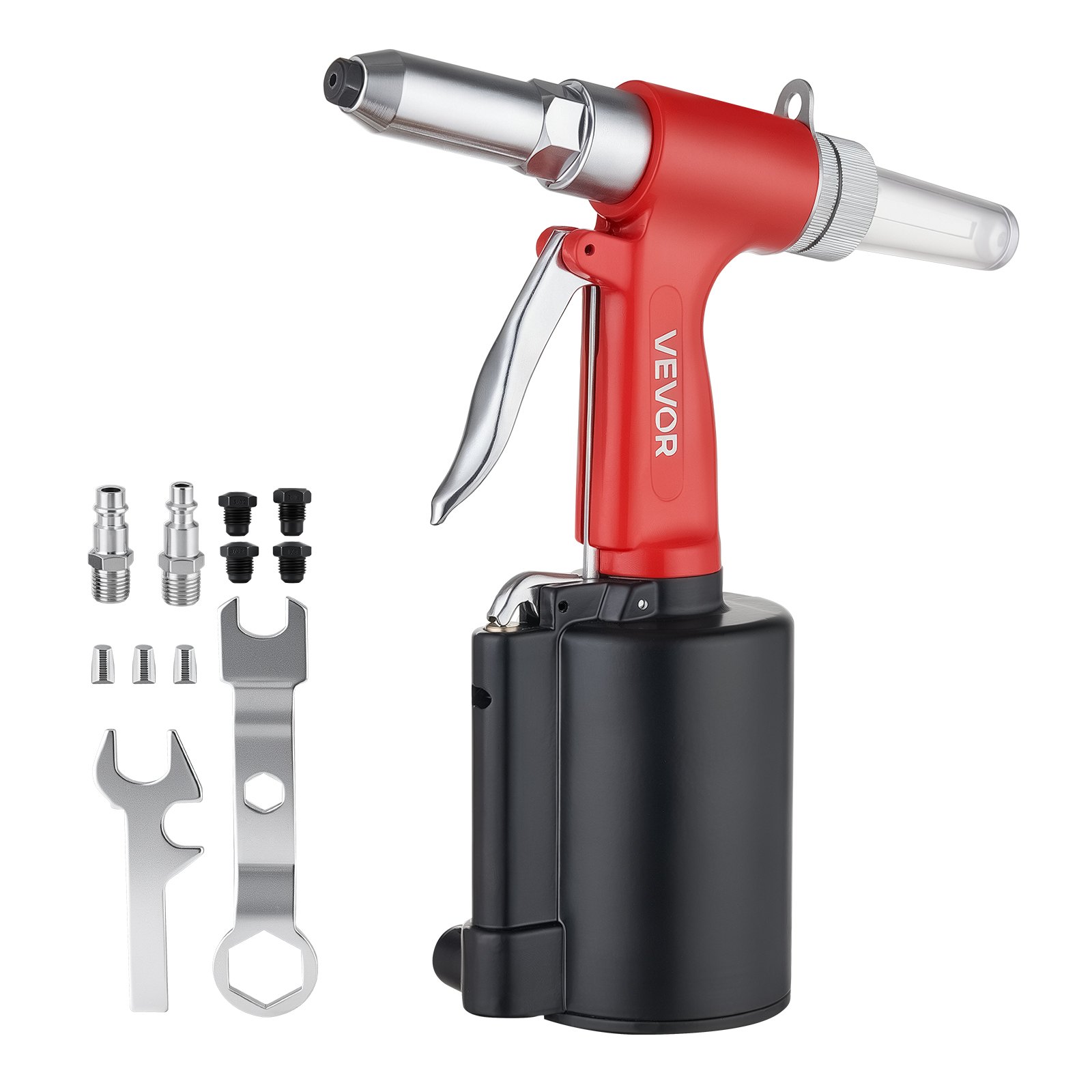 VEVOR Pneumatic Rivet Gun Kit with 3/32" 1/8" 5/32" 3/16" Nosepieces, 2425 LBS Pulling Force, 3-Claw Secure Grip, Air Pop Riveter Tool for Automotive, Construction, Industrial Manufacturing