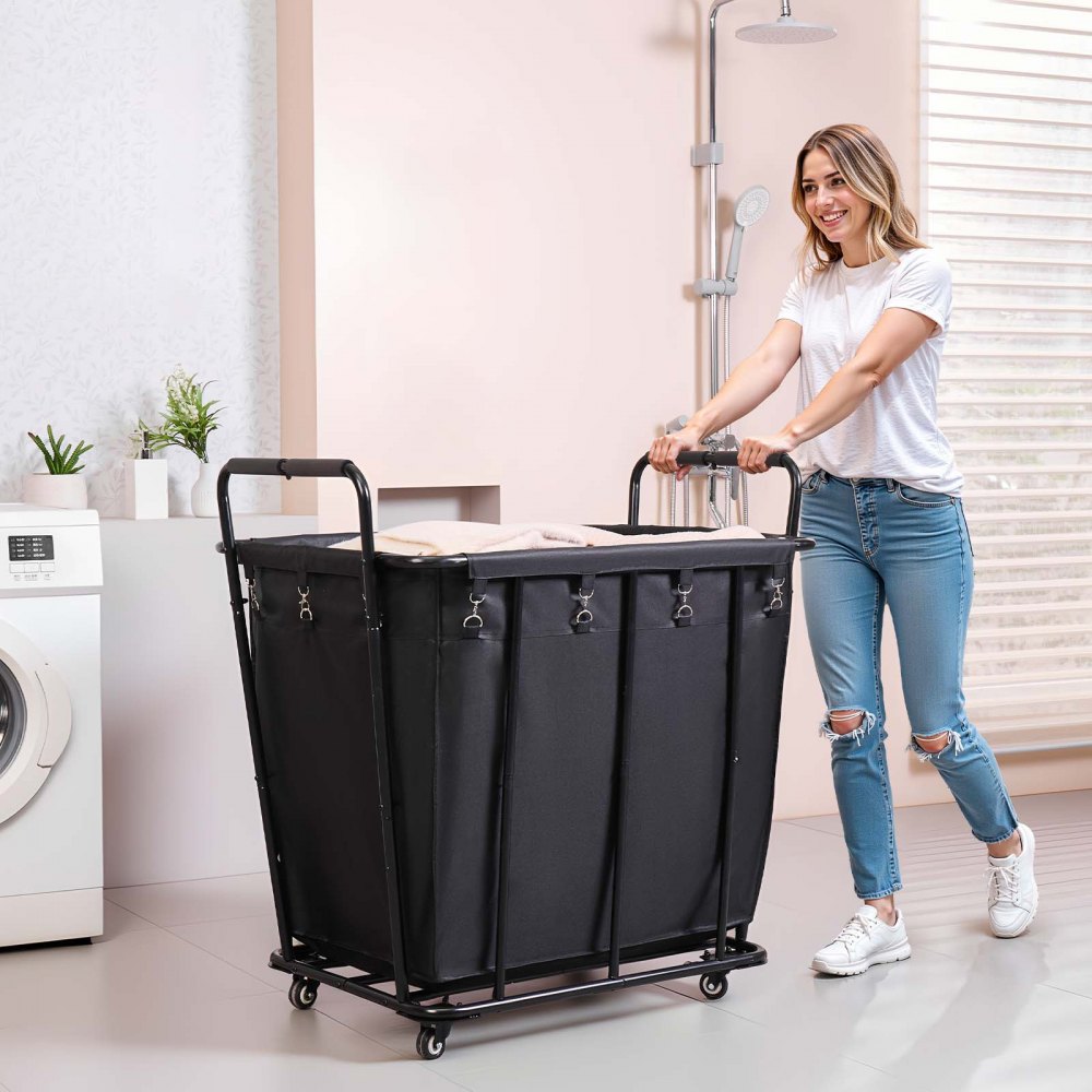 VEVOR Laundry Cart, Rolling Grocery Utility Cart with Waterproof Liner & Swivel Wheels, 260 LBS Large Load Capacity, Heavy Duty Shopping Basket for Laundry, Shopping, Camping, Grocery, Luggage, Black