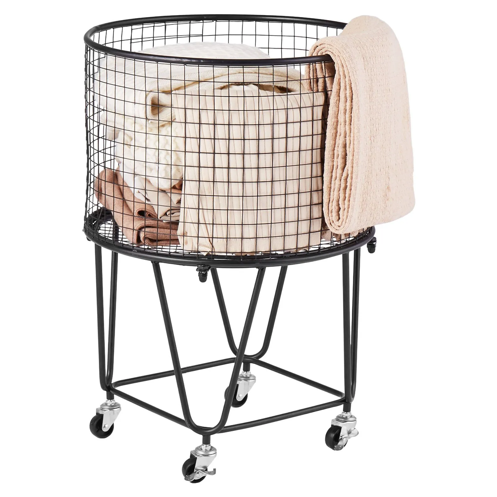 VEVOR Laundry Cart, Rolling Round Grocery Utility Cart with 360° Swivel Wheels, 60 LBS Large Load Capacity, Heavy Duty Carbon Steel Shopping Basket for Laundry, Shopping, Camping, Grocery, Luggage
