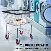VEVOR Wire Laundry Cart 2.2 Bushel, Wire Laundry Basket With Wheels 20''x15.7''x26'', Commercial Wire Laundry Basket Cart, Galvanized Steel Frame with 5'' Casters, Wire Basket Cart for Laundry