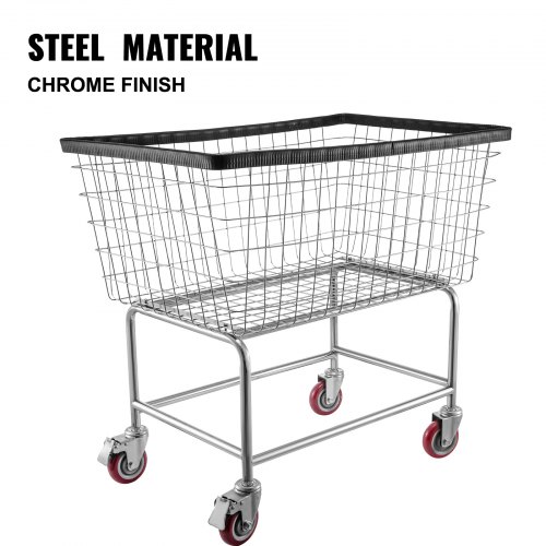 VEVOR Wire Laundry Cart, 4.5 Bushel Wire Laundry Basket with Wheels, 35''x15.7''x22'' Commercial Wire Laundry Basket Cart, Steel Frame with Chrome Finish, 5'' Casters, Wire Basket Cart for Laundry