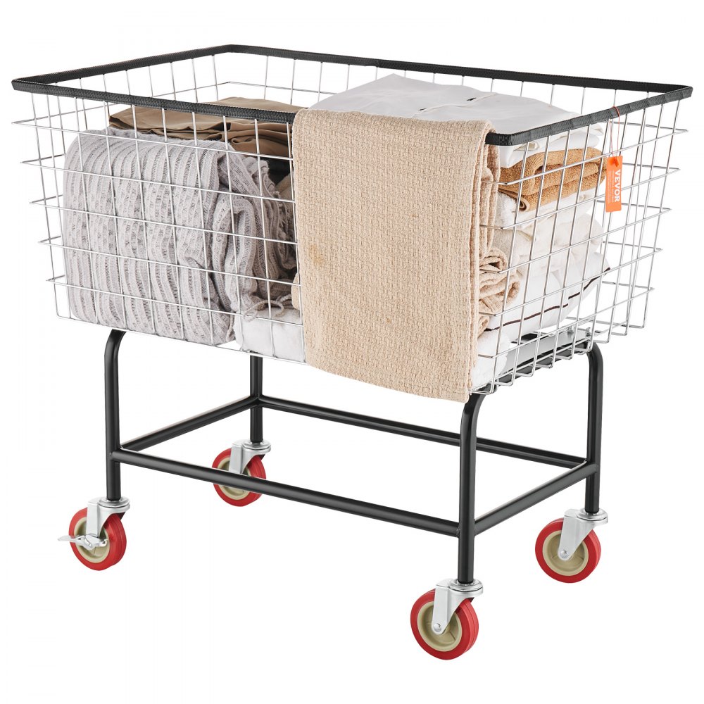 VEVOR Wire Laundry Cart, 4.5 Bushel Wire Laundry Basket with Wheels, 670x400x260 mm Commercial Wire Laundry Basket Cart, Steel Frame with Chrome Finish, 5in Casters, Wire Basket Cart for Laundry