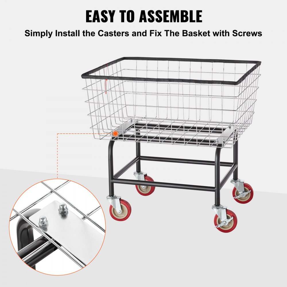 VEVOR Wire Laundry Cart, 2.8Bushel Wire Laundry Basket with Wheels, 26.7''x21.7''x26.4'' Commercial Wire Laundry Basket Cart, Steel Frame with Chrome Finish, 4" Casters, Wire Basket Cart for Laundry