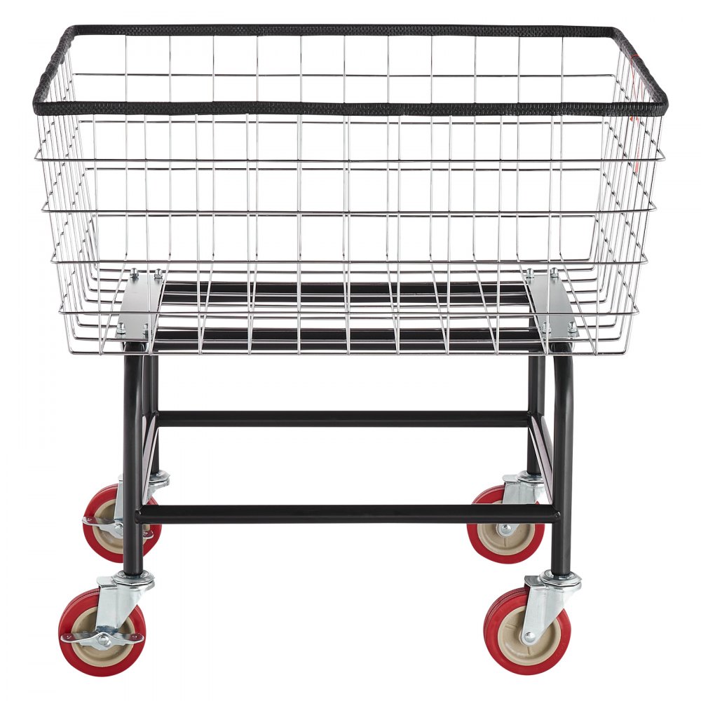 VEVOR Wire Laundry Cart, 2.8Bushel Wire Laundry Basket with Wheels, 26.7''x21.7''x26.4'' Commercial Wire Laundry Basket Cart, Steel Frame with Chrome Finish, 4" Casters, Wire Basket Cart for Laundry