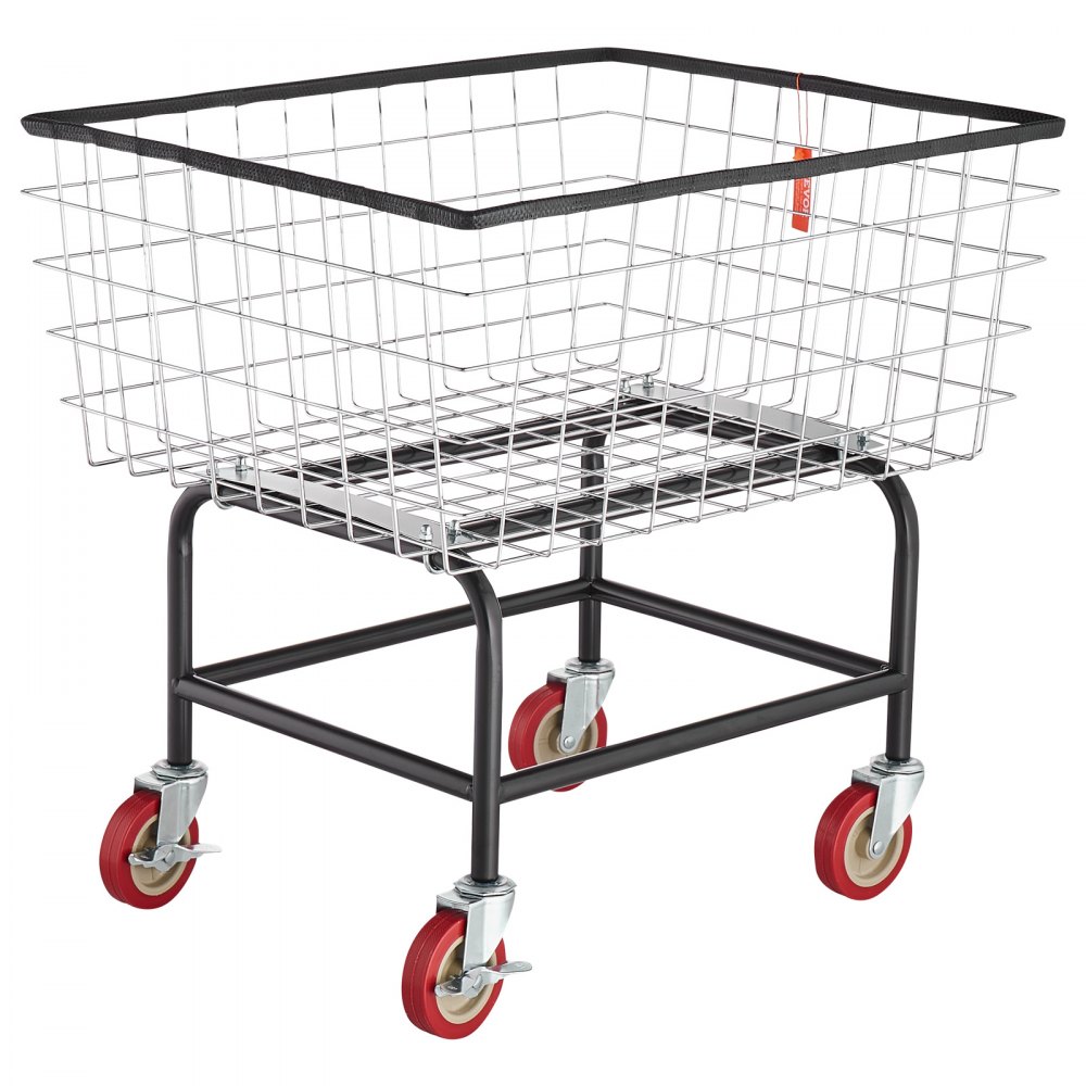 VEVOR Wire Laundry Cart, 2.8Bushel Wire Laundry Basket with Wheels, 26.7''x21.7''x26.4'' Commercial Wire Laundry Basket Cart, Steel Frame with Chrome Finish, 4" Casters, Wire Basket Cart for Laundry