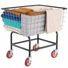 VEVOR Wire Laundry Cart, 2.8Bushel Wire Laundry Basket with Wheels, 26.7''x21.7''x26.4'' Commercial Wire Laundry Basket Cart, Steel Frame with Chrome Finish, 4" Casters, Wire Basket Cart for Laundry