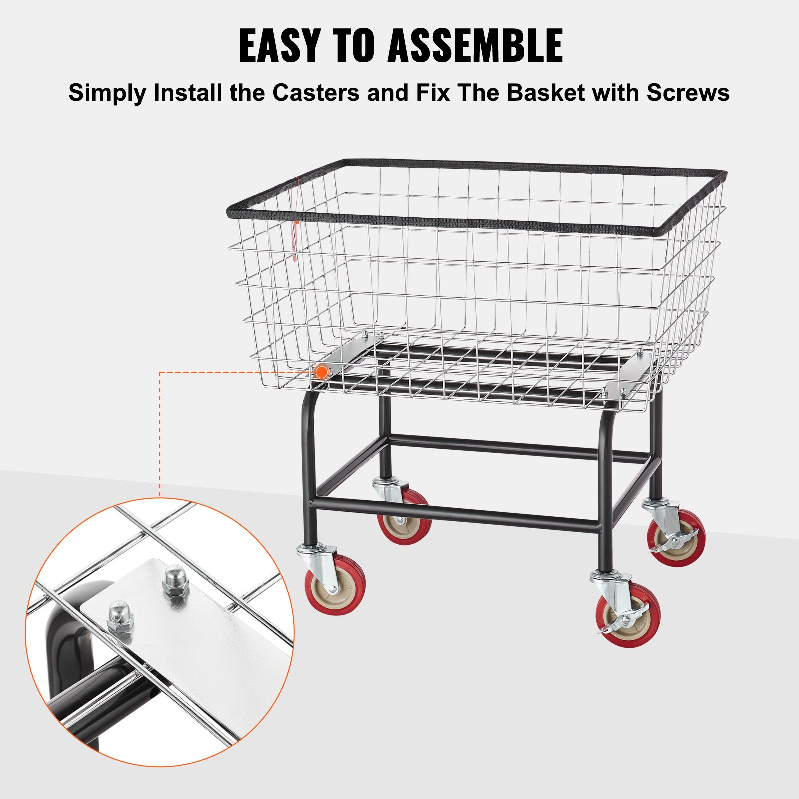VEVOR Wire Laundry Cart, 2.8Bushel Wire Laundry Basket with Wheels, 26.7''x21.7''x26.4'' Commercial Wire Laundry Basket Cart, Steel Frame with Chrome Finish, 4" Casters, Wire Basket Cart for Laundry