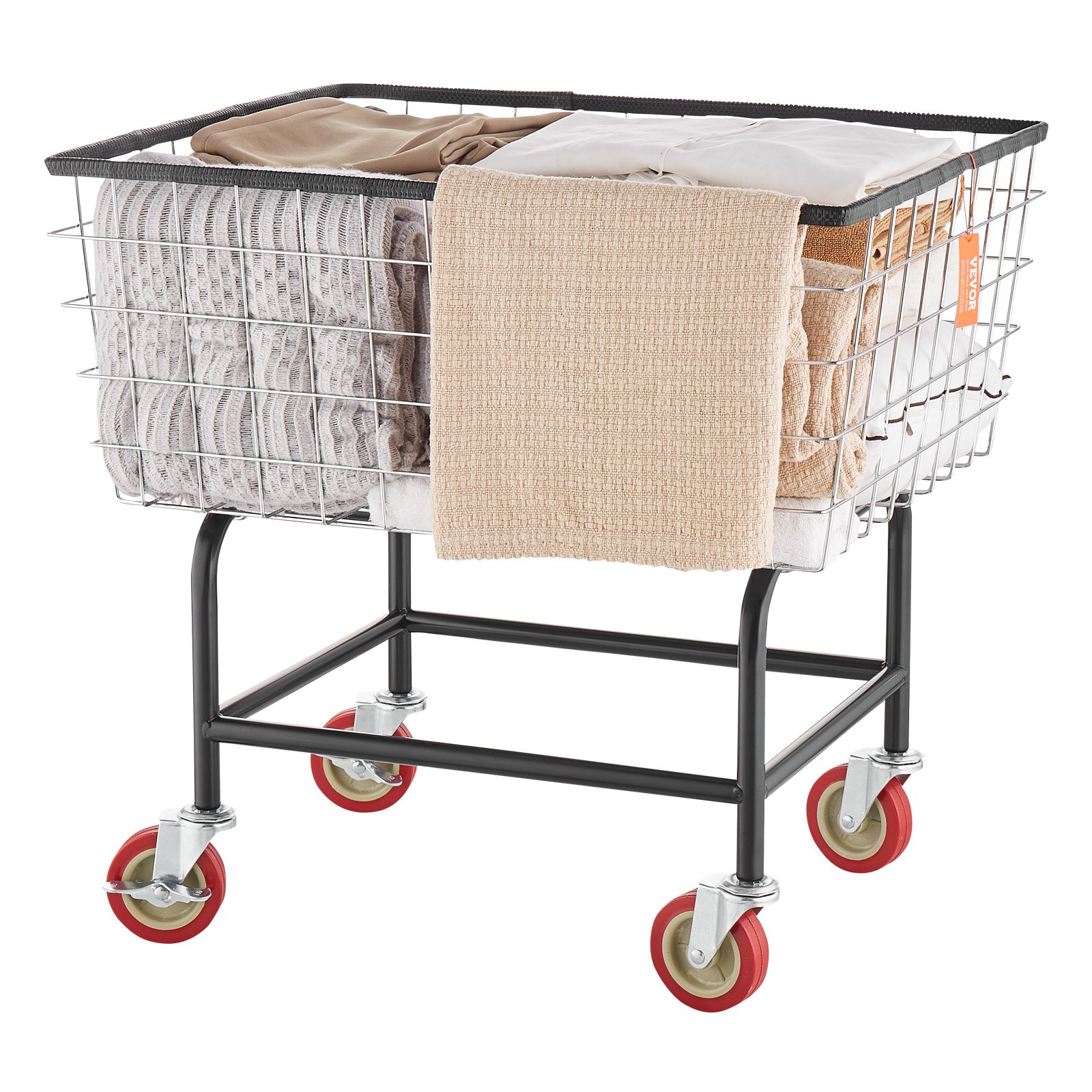 VEVOR Wire Laundry Cart, 2.8Bushel Wire Laundry Basket with Wheels, 26.7''x21.7''x26.4'' Commercial Wire Laundry Basket Cart, Steel Frame with Chrome Finish, 4" Casters, Wire Basket Cart for Laundry