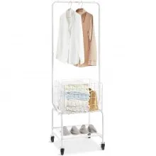 VEVOR Metal Rolling Laundry Basket with Hanging Garment Rack, Height Adjustment Laundry Hamper Cart with Basket Load and Shelf Load, Storage Organizer with Heavy Duty Lockable Wheels