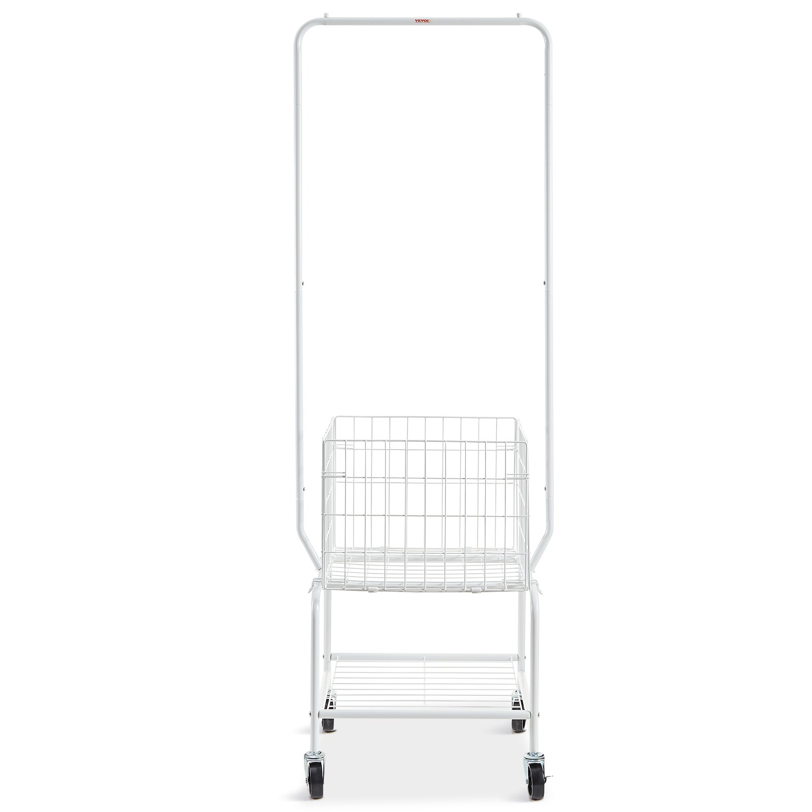 VEVOR Metal Rolling Laundry Basket with Hanging Garment Rack, Height Adjustment Laundry Hamper Cart with Basket Load and Shelf Load, Storage Organizer with Heavy Duty Lockable Wheels