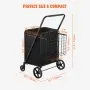 VEVOR Folding Shopping Cart with Removable Waterproof Liner, 149.7kg Large Capacity Jumbo Grocery Cart with Dual Basket, 360° Swivel Wheels, Dense Metal Mesh Base, Heavy Duty Utility Cart for Shopping