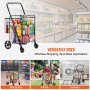 VEVOR Folding Shopping Cart, Jumbo Grocery Cart with Double Baskets, 360° Swivel Wheels, Heavy Duty Utility Cart, 50 kg Large Capacity Utility Cart for Laundry, Shopping, Grocery, Luggage