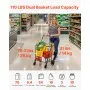 VEVOR Folding Shopping Cart, Jumbo Grocery Cart with Double Baskets, 360° Swivel Wheels, Heavy Duty Utility Cart, 110 LBS Large Capacity Utility Cart for Laundry, Shopping, Grocery, Luggage