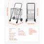 VEVOR Folding Shopping Cart, Jumbo Grocery Cart with Double Baskets, 360° Swivel Wheels, Heavy Duty Utility Cart, 110 LBS Large Capacity Utility Cart for Laundry, Shopping, Grocery, Luggage