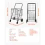 VEVOR Folding Shopping Cart, Jumbo Grocery Cart with Double Baskets, 360° Swivel Wheels, Heavy Duty Utility Cart, 110 LBS Large Capacity Utility Cart for Laundry, Shopping, Grocery, Luggage