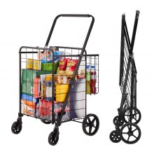 VEVOR Folding Shopping Cart, Jumbo Grocery Cart with Double Baskets, 360° Swivel Wheels, Heavy Duty Utility Cart, 50 kg Large Capacity Utility Cart for Laundry, Shopping, Grocery, Luggage