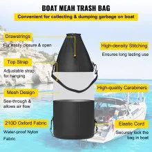 VEVOR T-Top Storage Bag, for 4 Type II Life Jackets, w/ a Boat Trash Bag, 600D Oxford Fabric Life Vests Storage Bag for Most T-Top Boats, Bimini Tops and Pontoon Tops (Life Jackets not Included)