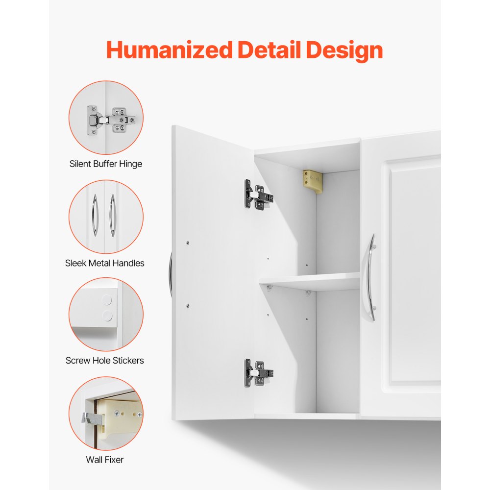 VEVOR Laundry Room Wall Cabinet, 2-Tier Wall Mounted Hanging Cabinet with 2 Doors, Cupboard Organizer with Adjustable Shelf, for Bathroom, Kitchen, Garage, Laundry, 30 x 60 x 60 cm (D x W x H), White