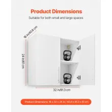 VEVOR Laundry Room Wall Cabinet, 2-Tier Wall Mounted Hanging Cabinet with 2 Doors, Cupboard Organizer with Adjustable Shelf, for Bathroom, Kitchen, Garage, Laundry, 16 x 32 x 24 in (D x W x H), White