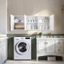 VEVOR Armario de pared para lavandería, armario colgante de 2 niveles con 3 puertas, organizador de armario con estante ajustable, para cocina, garaje, lavandería, 32 x 137 x 52 cm (profundidad x ancho x alto), blanco