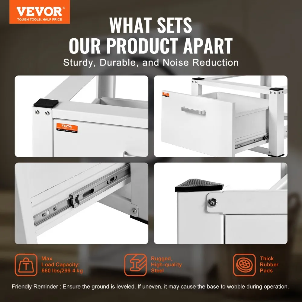 VEVOR Laundry Pedestal 686mmW x 366mmH, Washer And Dryer Base Stand Platform Universal Fit 299kg Capacity, Heavy Duty Multi-Functional Base for Washing Machine with Drawer & Rich Accessories