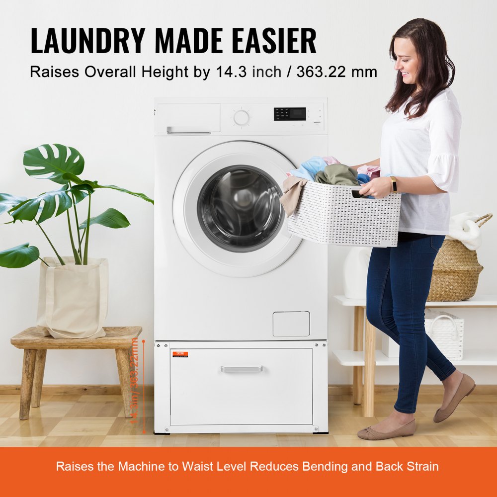 VEVOR laundry pedestal raises washing machine height, reducing bending and back strain. laundry made easier!
