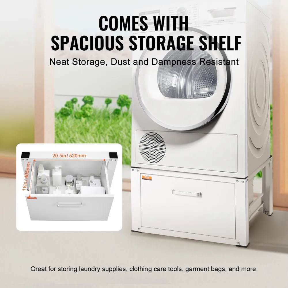 VEVOR Laundry Pedestal 686mmW x 366mmH, Washer And Dryer Base Stand Platform Universal Fit 299kg Capacity, Heavy Duty Multi-Functional Base for Washing Machine with Drawer & Rich Accessories